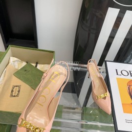 Gucci Cowhide Gold Chain Pointed High Heel Sandals For Women Pink