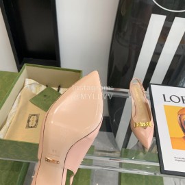 Gucci Cowhide Gold Chain Pointed High Heel Sandals For Women Pink