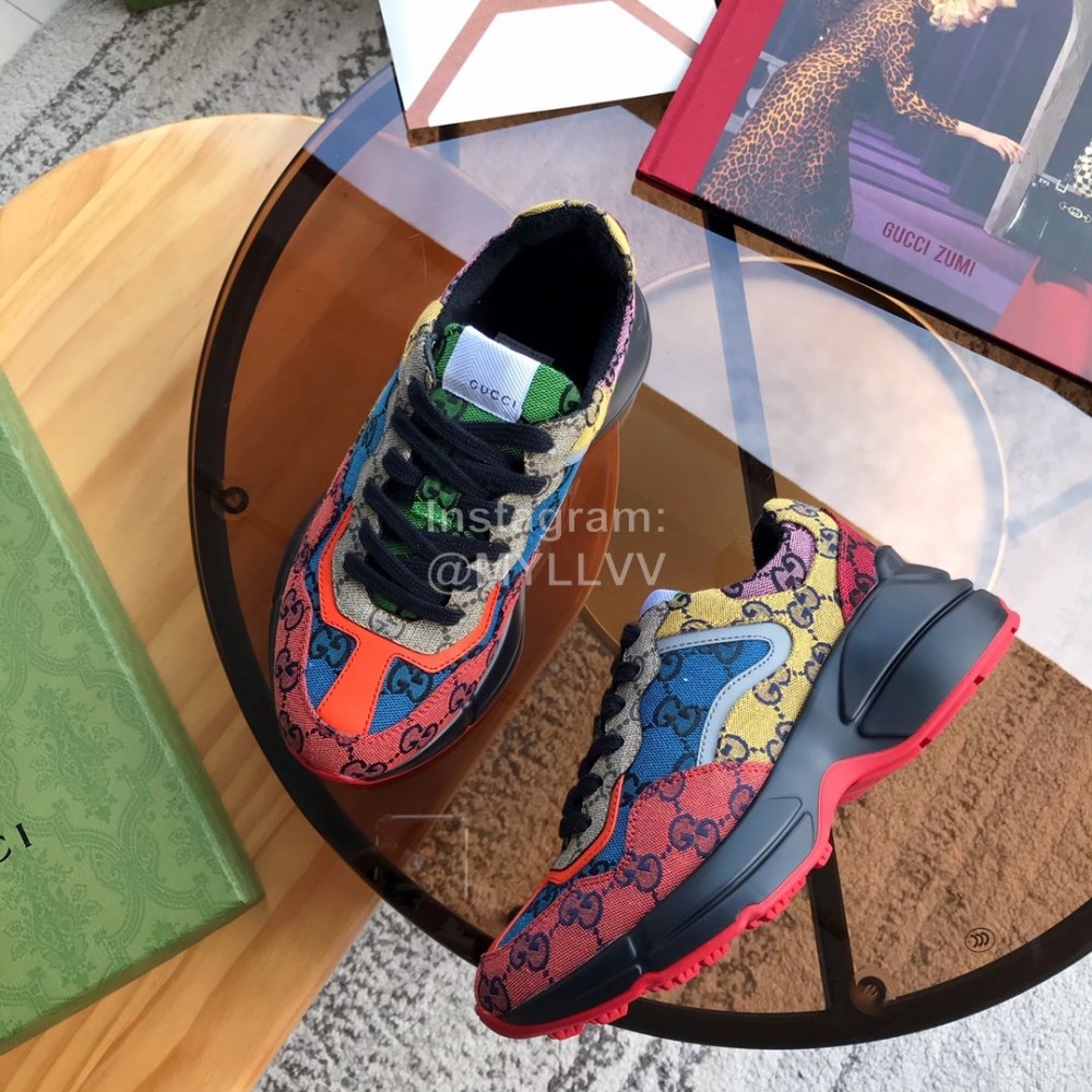 Gucci Calf Leather Thick Soled Casual Lace Up Sneakers For Men And Women