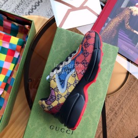 Gucci Calf Leather Thick Soled Casual Lace Up Sneakers For Men And Women