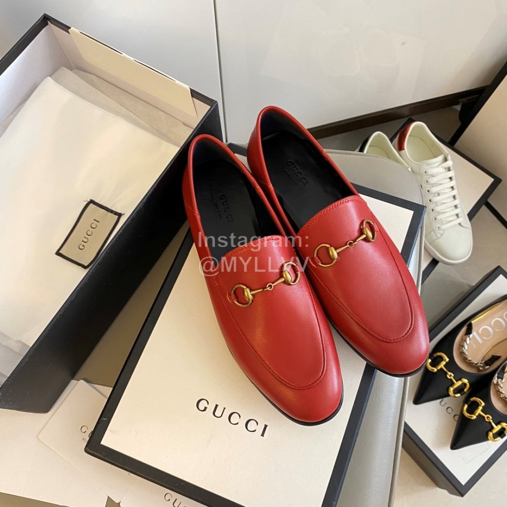 Gucci Cowhide Horsebit Casual Shoes For Women Red