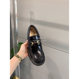 Gucci Black Cowhide Horsebit Thick Soles Loafers For Women 