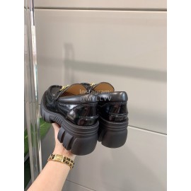 Gucci Black Cowhide Horsebit Thick Soles Loafers For Women 
