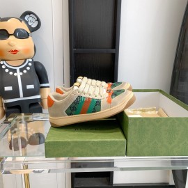 Gucci Webbing Leather Retro Board Shoes For Men And Women Green