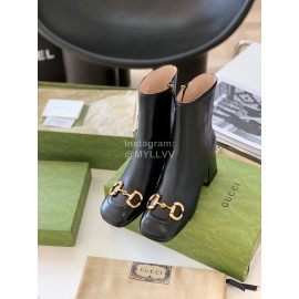Gucci Black Sheepskin Thick High Heel Boots For Women 