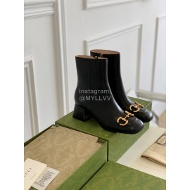 Gucci Black Sheepskin Thick High Heel Boots For Women 