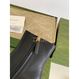 Gucci Black Sheepskin Thick High Heel Boots For Women 