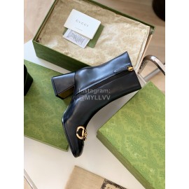 Gucci Black Sheepskin Thick High Heel Boots For Women 