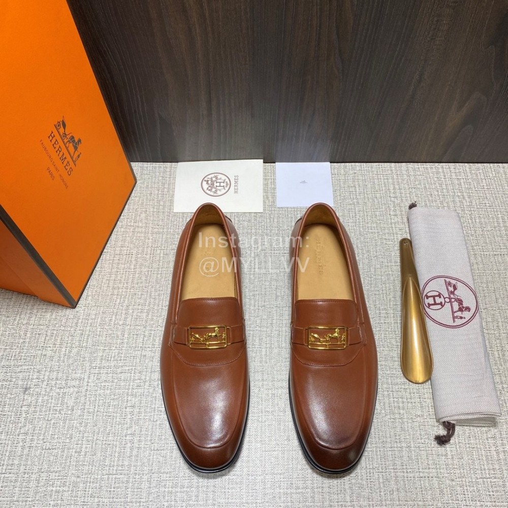 Hermes Leather Casual Blaise Loafers For Men Brown