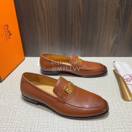 Hermes Leather Casual Blaise Loafers For Men Brown