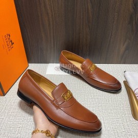 Hermes Leather Casual Blaise Loafers For Men Brown