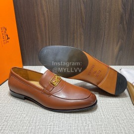 Hermes Leather Casual Blaise Loafers For Men Brown