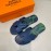 Hermes Summer Classic Printed Cowhide Slippers For Men Navy