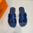 Hermes Summer Crocodile Pattern Leather Slippers For Men Blue