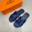 Hermes Summer Crocodile Pattern Leather Slippers For Men Blue