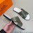 Hermes Summer Crocodile Pattern Leather Slippers For Men Green