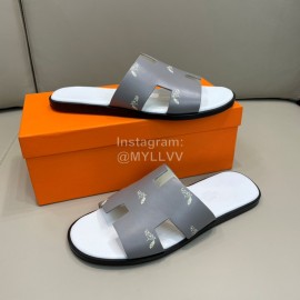 Hermes Summer Fashion Leather Slippers For Men Gray