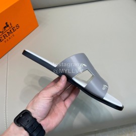 Hermes Summer Fashion Leather Slippers For Men Gray
