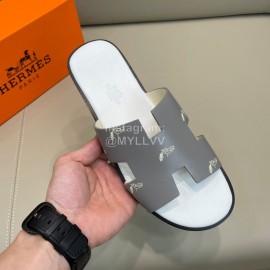 Hermes Summer Fashion Leather Slippers For Men Gray