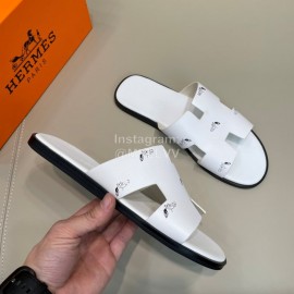 Hermes Summer Fashion Leather Slippers For Men White