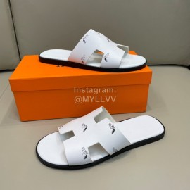 Hermes Summer Fashion Leather Slippers For Men White