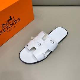 Hermes Summer Fashion Leather Slippers For Men White