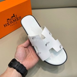 Hermes Summer Fashion Leather Slippers For Men White