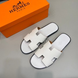 Hermes Summer Fashion Cowhide Slippers For Men White