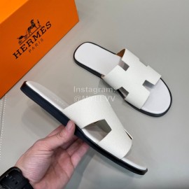 Hermes Summer Fashion Cowhide Slippers For Men White