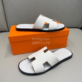 Hermes Summer Fashion Cowhide Slippers For Men White