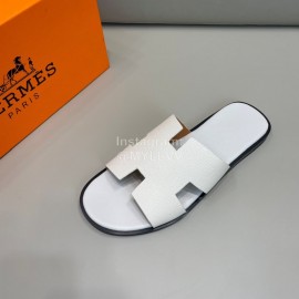 Hermes Summer Fashion Cowhide Slippers For Men White