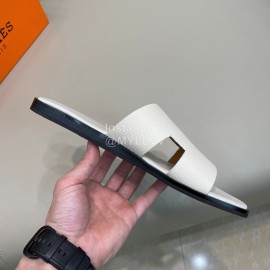 Hermes Summer Fashion Cowhide Slippers For Men White