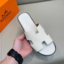 Hermes Summer Fashion Cowhide Slippers For Men White