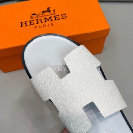 Hermes Summer Fashion Cowhide Slippers For Men White