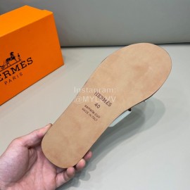 Hermes Summer Fashion Cowhide Slippers For Men White