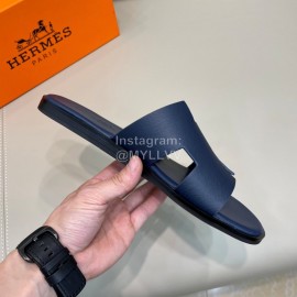 Hermes Summer Fashion Cowhide Slippers For Men Navy