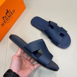 Hermes Summer Fashion Cowhide Slippers For Men Navy