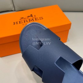 Hermes Summer Fashion Cowhide Slippers For Men Navy