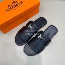 Hermes Summer Cowhide Fashion Slippers For Men Black