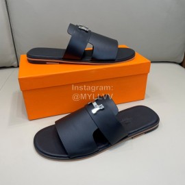 Hermes Summer Cowhide Fashion Slippers For Men Black