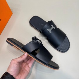 Hermes Summer Cowhide Fashion Slippers For Men Black