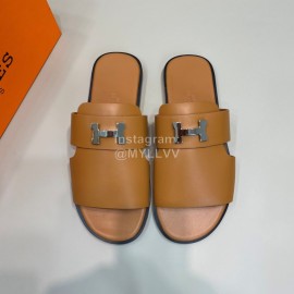 Hermes Summer Cowhide Fashion Slippers For Men Brown