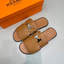 Hermes Summer Cowhide Fashion Slippers For Men Brown
