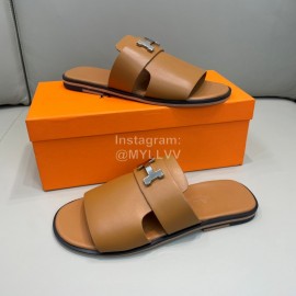 Hermes Summer Cowhide Fashion Slippers For Men Brown