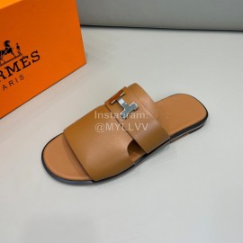 Hermes Summer Cowhide Fashion Slippers For Men Brown