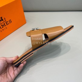 Hermes Summer Cowhide Fashion Slippers For Men Brown