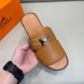 Hermes Summer Cowhide Fashion Slippers For Men Brown