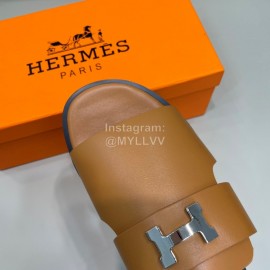 Hermes Summer Cowhide Fashion Slippers For Men Brown