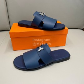 Hermes Summer Cowhide Fashion Slippers For Men Navy