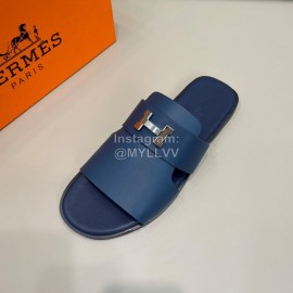 Hermes Summer Cowhide Fashion Slippers For Men Navy